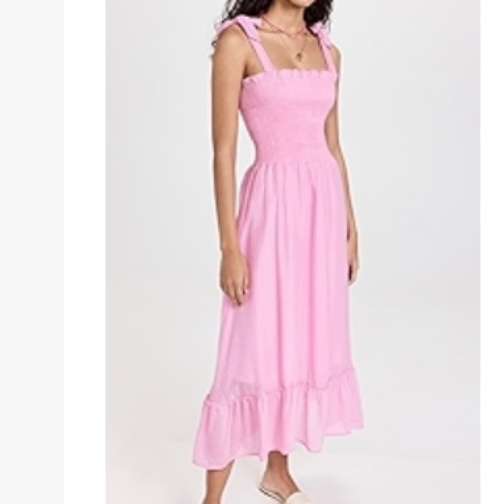 Women's pink midi / long sundress tie at shoulders size xs